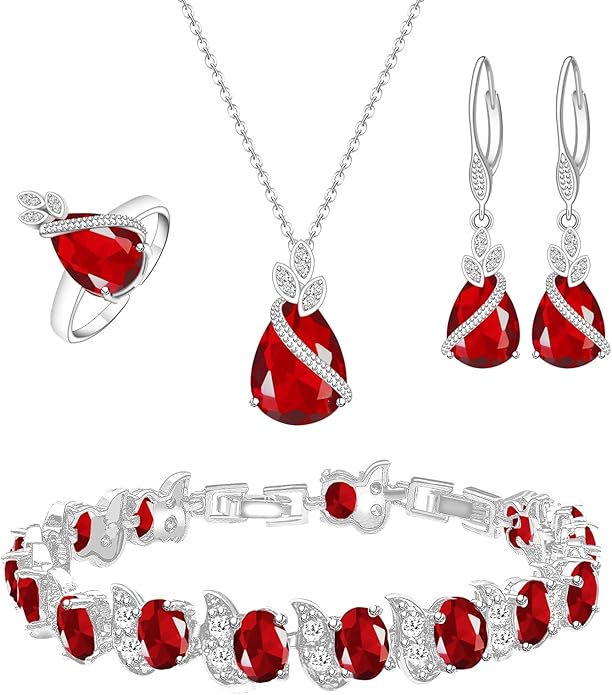 GZWHD Jewelry Set for Women CZ Earrings Necklace Ring Bracelet Set Prom Party Wedding Jewelry Gift for Mother Friend Wife