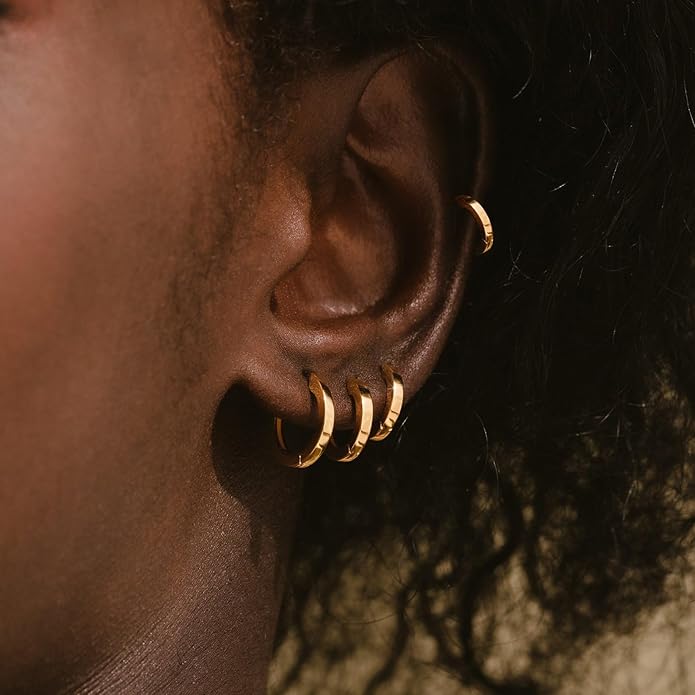 Small Gold Huggie Hoop Earrings Set for Women Men Hypoallergenic 14K Plated Stack Cartilage Earrings, Multiple Piercing Lightweight Mini Thin Cute Dainty Trendy Jewelry Set Christmas Gifts for Women