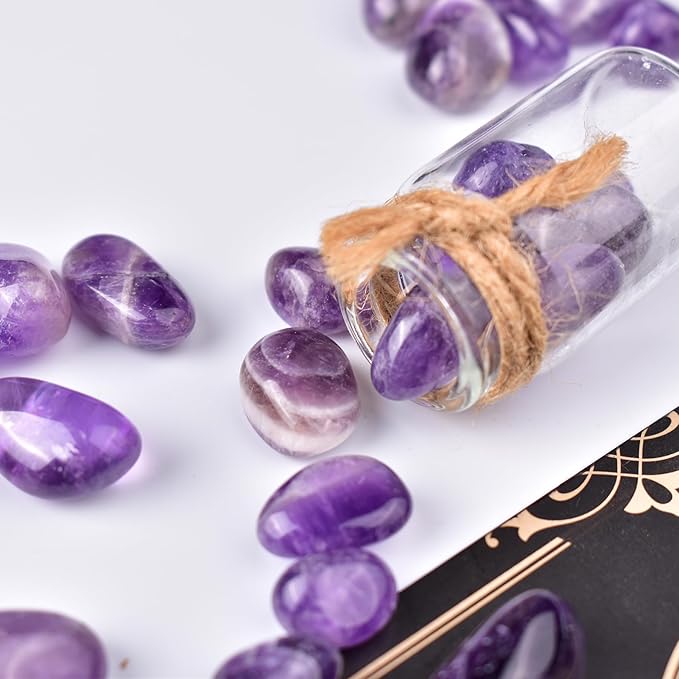 Polished Amethyst Crystal Chips Set, 0.4", 128 Pcs - Handpicked Tumbled Stones and Crystals Bulk for Healing, Reiki, Meditation, Witchcraft and Home Decor