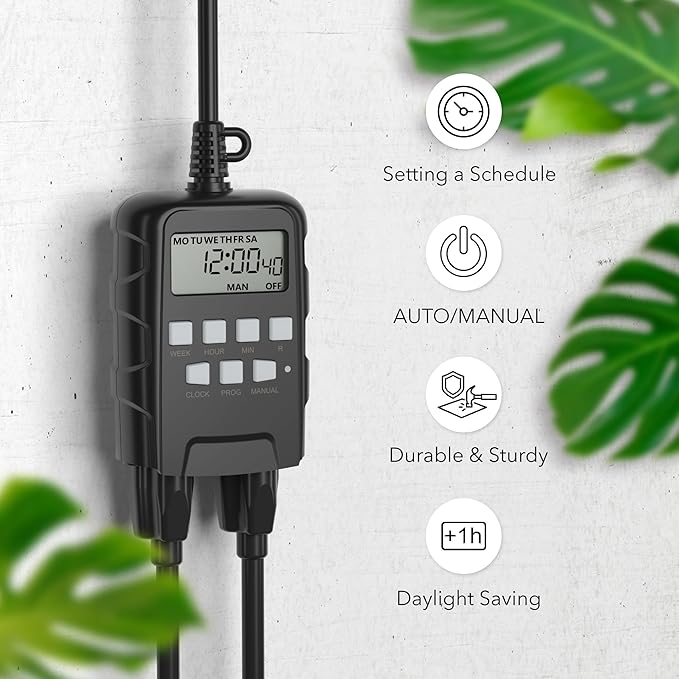 BN-LINK 7 Day Outdoor Heavy Duty Digital Programmable Timer, Outdoor Timer Outlet Waterproof, Grounded Electrical Outlets for Christmas Lights Lamps Ponds, 1875W 1/2HP, ETL Listed-2PACK