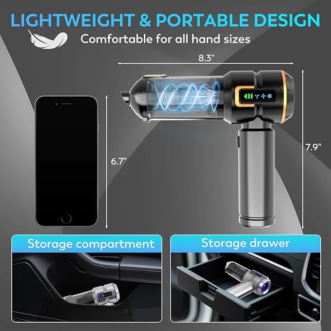 Car Vacuum Cleaner, 22000PA High Power Portable Handheld Car Vacuum & Air Duster, Mini Cordless Vacuum with LED Display, for Home, Office, Camping (Black Golden)
