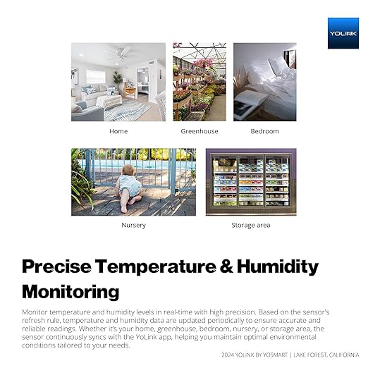 YoLink Indoor Hygrometer Thermometer, 2-Year Data Storage Export, Advanced Offline Storage, LoRa Tech, App Push, Email, SMS, Hub Included