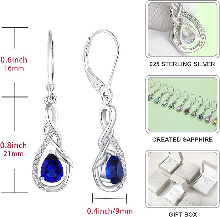 Starchenie Infinity Dangle Drop Earrings Sterling Silver Leverback Earrings Gemstones Twisted Jewelry