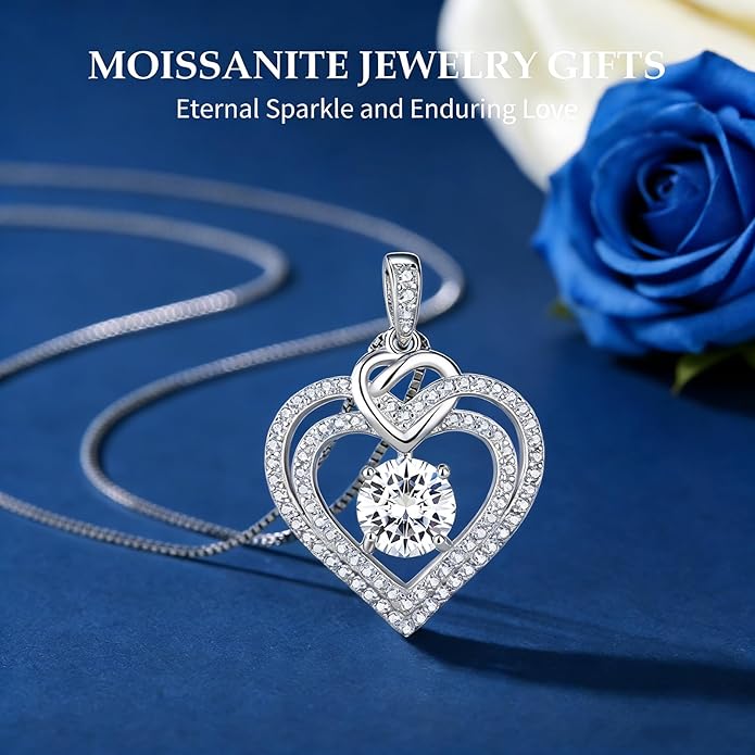 Gorgeous Moissanite Necklaces for Women - Valentine's Day Gifts for Wife Girlfriend, 925 Sterling Silver 1-3CT Moissanite Pendant Jewelry, Wedding Anniversary Birthday Christmas for Mom