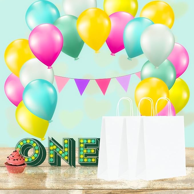 FACEBAG 100 Pcs White Gift Bags 8x4.25x10.5 With Handles - Shopping, Wedding, Party Favors, Grocery - Reusable & Durable Paper