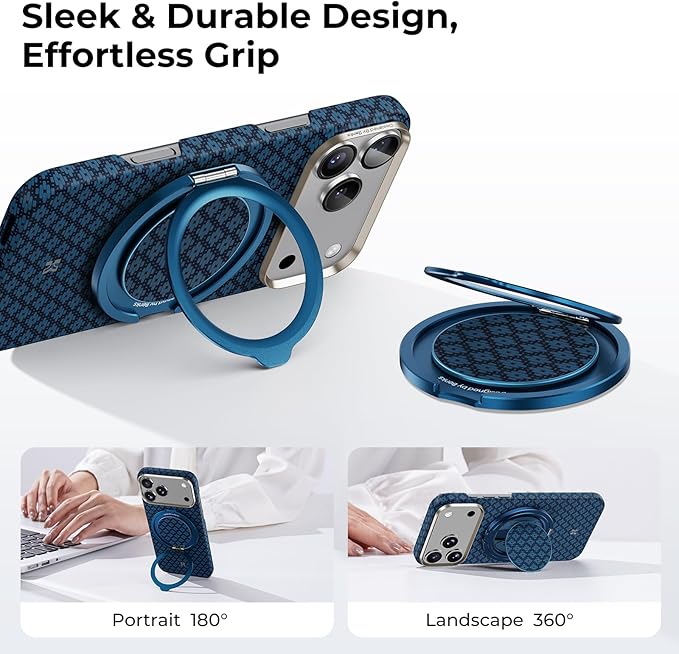 BENKS ArmorPop Magnetic Phone Grip & Stand for MagSafe, 360° Rotation Adjustable Phone Ring Holder for iPhone 17/16/15/14/13/12 Series, Durable Kevlar Design