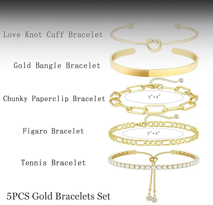 Gold Bracelets for Women 18k Gold Plated Bracelet Stack Bangle Cuff Bracelet Set for Women Non Tarnish Beaded/Paperclip/Cuban Link Chain Bracelets Jewelry for Women Trendy