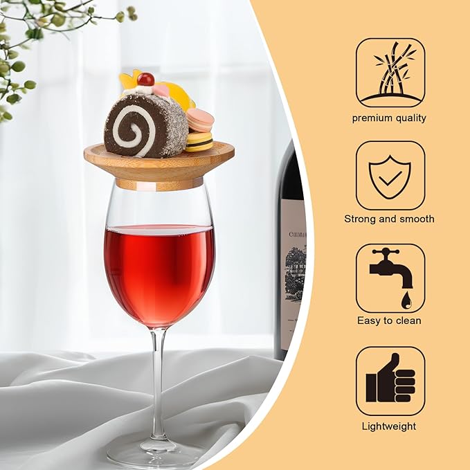 Wine Glass Charcuterie Topper 8 Pcs Wine Glasses Covers Wine Glass Charcuterie Board Bamboo Water Glasses Toppers Wine Accessories for Party, Gatherings, Restaurants, Bars