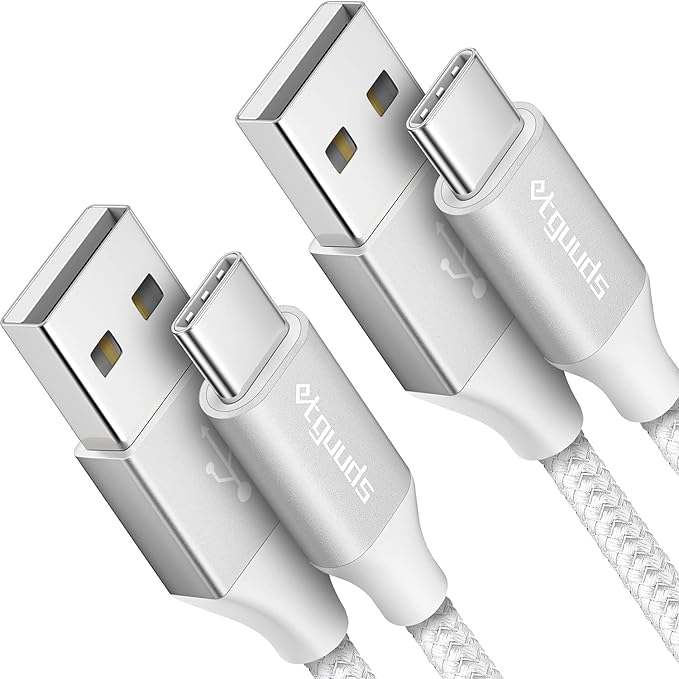etguuds 4ft USB A to USB C Cable 3A Fast Charging, 2-Pack USB A to USB Type C Charger Cord for iPhone 16 15 Pro/Pro Max/Plus, for Samsung Galaxy S24 S23 S22 S21 S20 S10 A55 A54 Flip Note, Moto, White