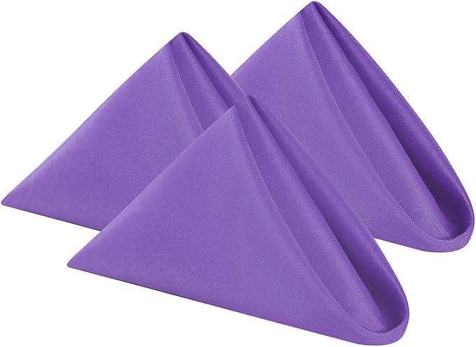 Cloth Napkins 17x17 inch Washable Polyester Dinner Napkins Soft Table Napkins for Wedding Party Dining Banquet(Purple,12PCS)