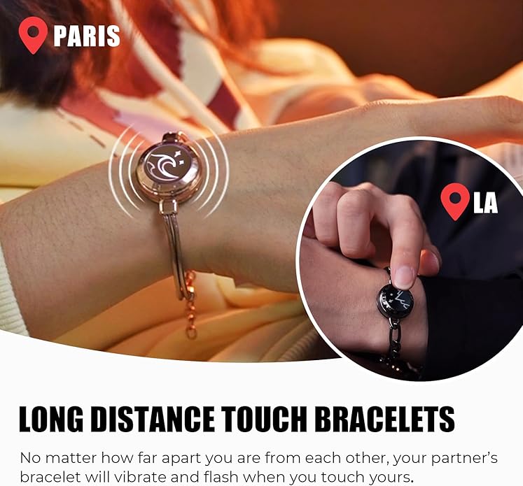 TOTWOO Long Distance Touch Bracelets for Couples, Smart Light & Vibration Love Jewelry, Long Distance Valentines Day Gifts for Him Her Women Men, One-to-One Bluetooth Pairing via App