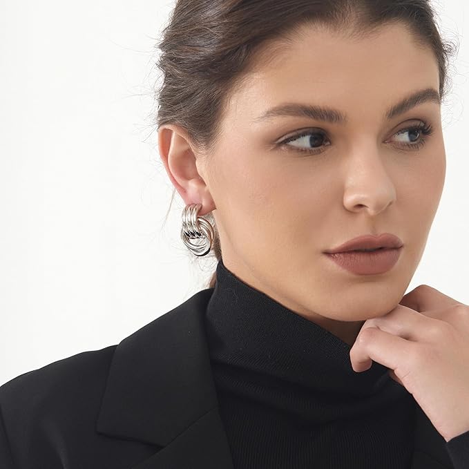 Circle Knot Link Earrings for Women, Silver Drop Dangle Geometric Knot Earrings, Women's Jewelry L Size