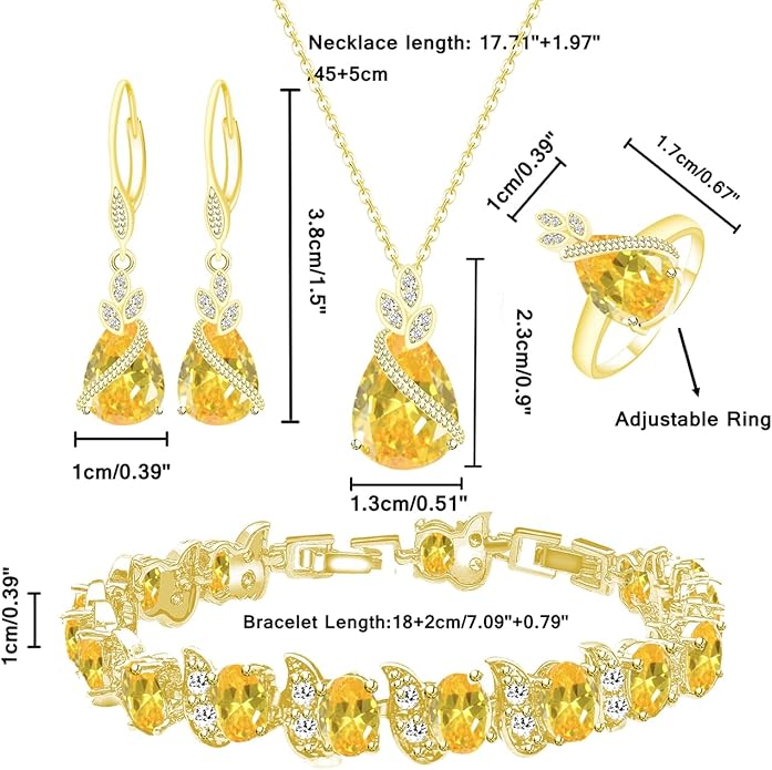 LMXXVJ Jewelry Set for Women,Teardrop Cubic Zirconia Necklace Earrings Adjustable Ring Bracelet Jewelry Set Formal Jewelry Gift
