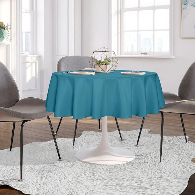 sancua Round Tablecloth - 80 Inch - Water Resistant Spill Proof Washable Polyester Table Cloth Decorative Fabric Table Cover for Dining Tables, Buffet Parties and Camping, Teal