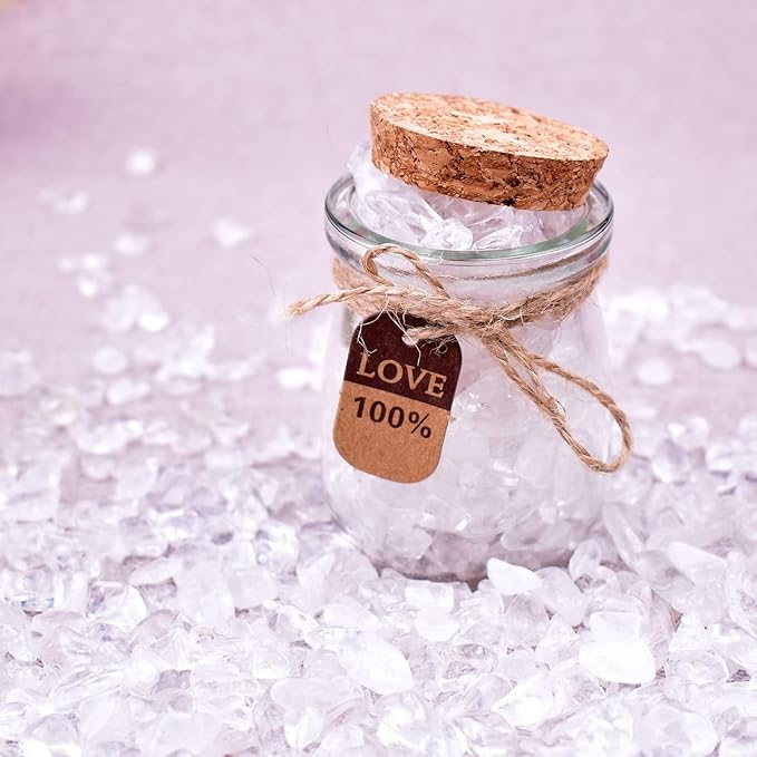 Polished Clear Quartz Crystal Chips 200 Pcs - 0.3", Tumbled Stone Chips Crushed Sea Glass Stones Healing Reiki Crystal Making Home Decoration