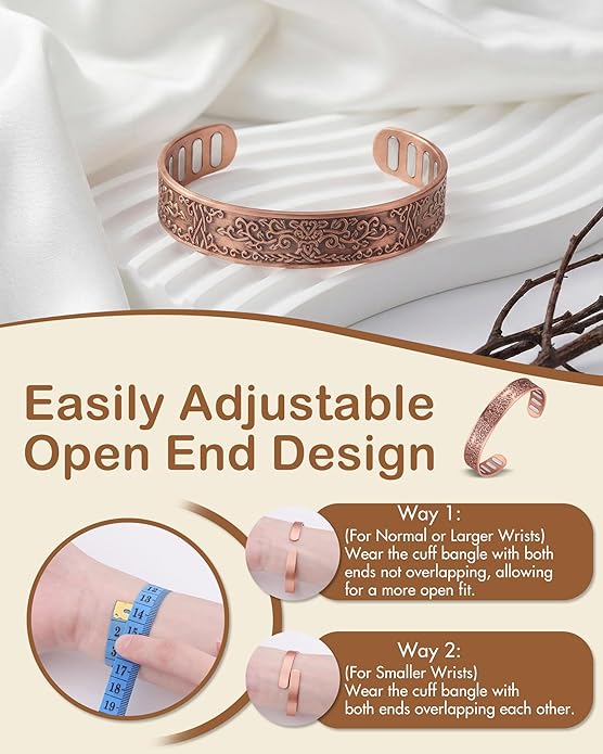Feraco Copper Bracelet for Men, 5X Ultra Strength Magnetic Cuff Bangle with 5000 Gauss Neodymium Magnets, 99.99% Pure Copper Jewelry Gift, Adjustable
