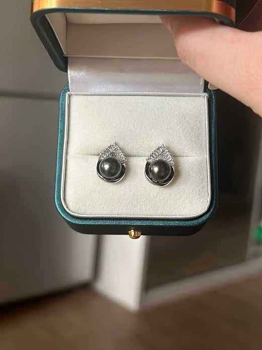 Gift for Wife -Tahitian Black/Freshwater Cultured-Pearl-Earrings-Gifts for Women Wedding Birthday Anniversary-Mom Her Mothers Day Valentines Day Christmas-18K Gold Plated Sterling Silver Pearl Stud Earring Fine Jewelry