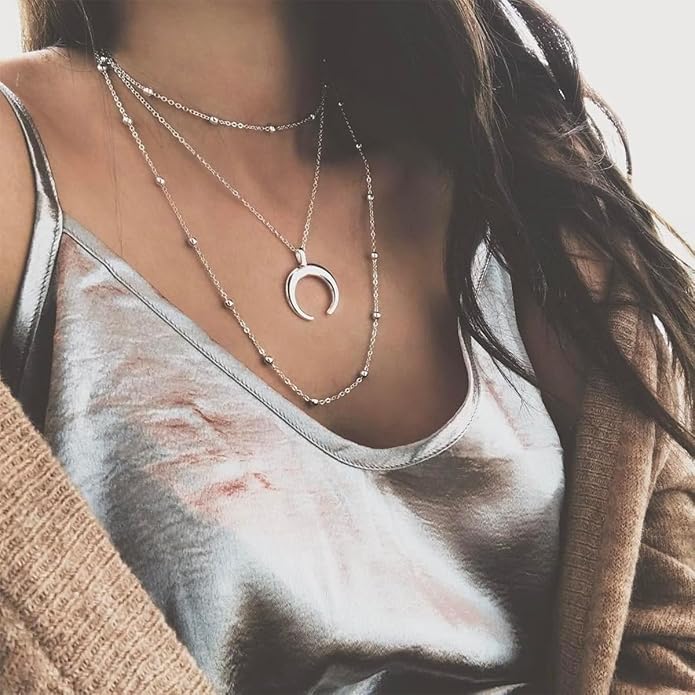 Long Necklaces for Women - Fashion Pendant Necklace Jewelry, Silver Bar Feather Circle Leaf Lock Tassel Y Necklace Jewelry Set for Girls
