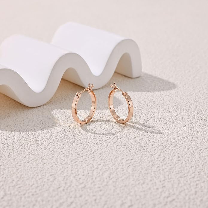 Gacimy Flatted Hoop Earrings for Women 14K Gold Plated with 925 Sterling Silver Post