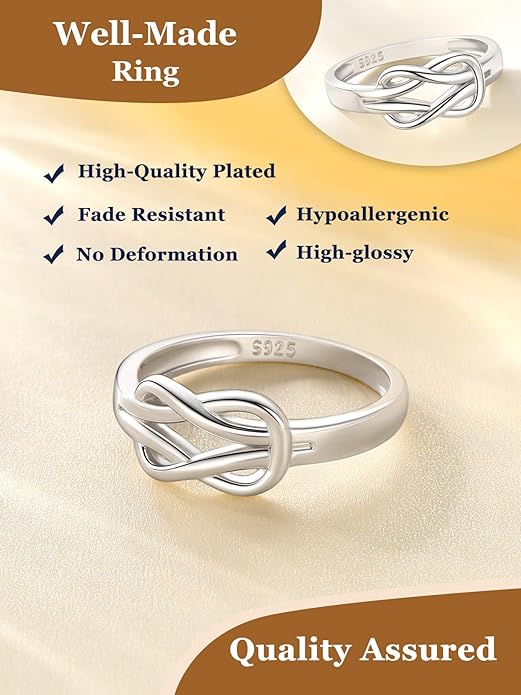 Suplight 925 Sterling Silver Ring Simple Infinity Knot Wedding Band Rings Love Knot Promise Ring for Women Size 4-12(with Gift Box)