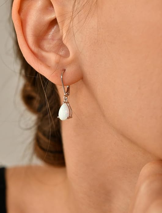 YL 925 Sterling Silver Teardrop Dangle Drop Earrings for Women 7x10 MM Solitaire Birthstone Leverback Jewelry