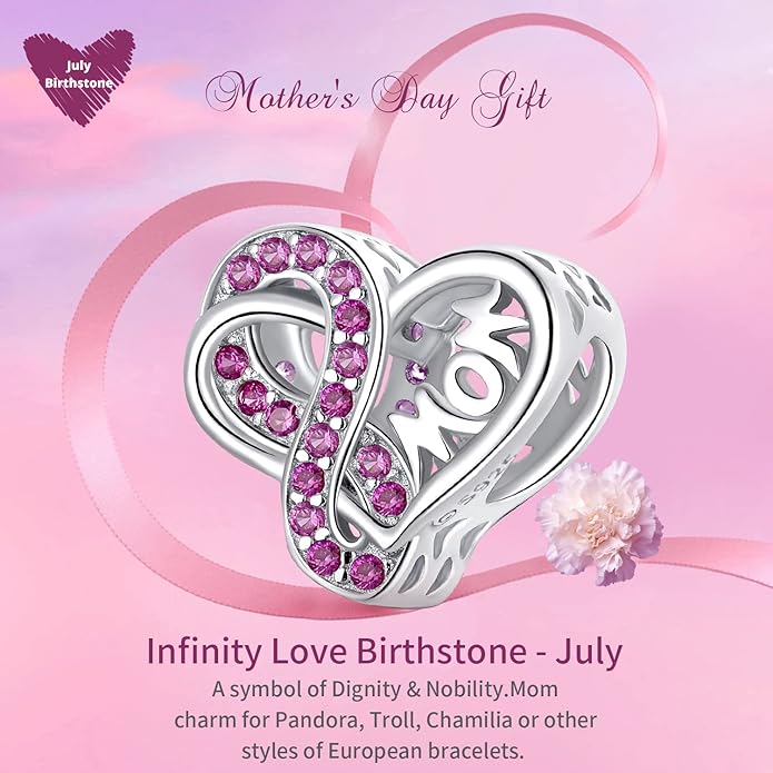 VOROCO 925 Sterling Silver mom Charm for Bracelets Necklaces pendant Charms,Infinity Love Heart Charms for Mother Birthday Christmas day Jewelry Gifts
