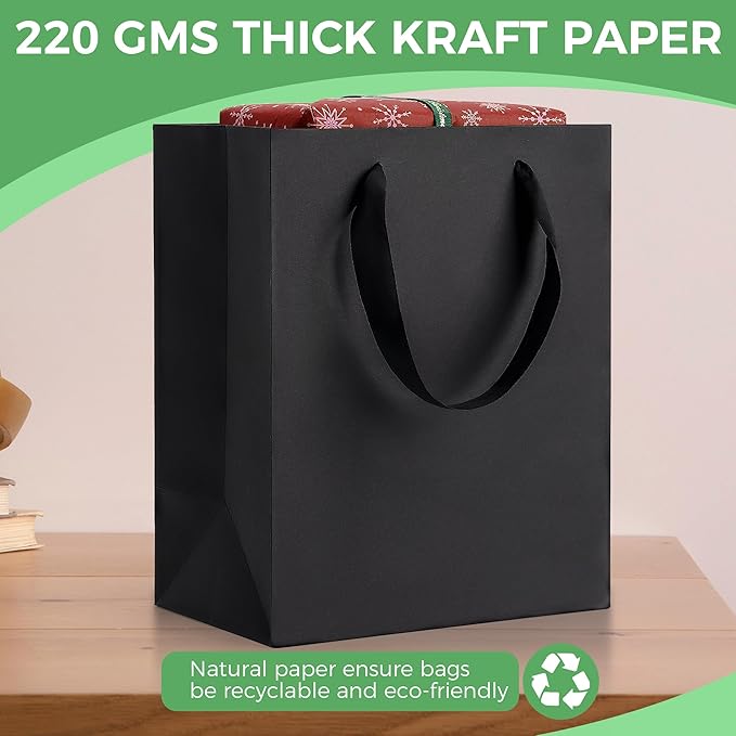 MOXARYSU Black Gift Bags With Handles: 8x5x10 Inch 100pcs Black Paper Bags Medium Bulk For Party Shopping Birthday Wedding (M, 100)