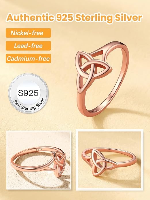 Bestyle 925 Sterling Silver Ring for Women, Minimalist Claddagh Ring Celtic Knot Ring for Women, Irish Promise Wedding Band, Gold/Rose Gold Vermeil Women Band Ring, Stackable, Gift for Her