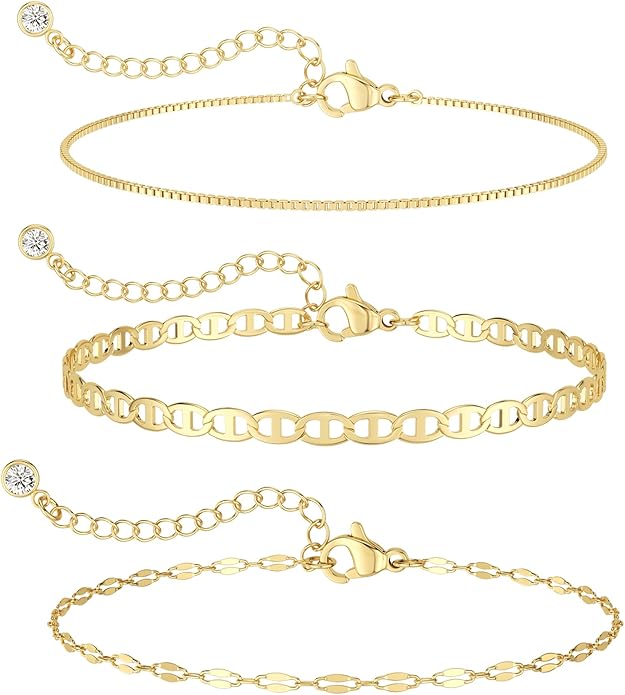 MBW Gold Bracelets for Women Trendy, Dainty 14K Gold Plated Bracelet Stack Beaded Chain Bracelet Set Thin Small Cute Paperclip Bracelets Fashion Waterproof Jewelry Gift Gold Accessories for Women