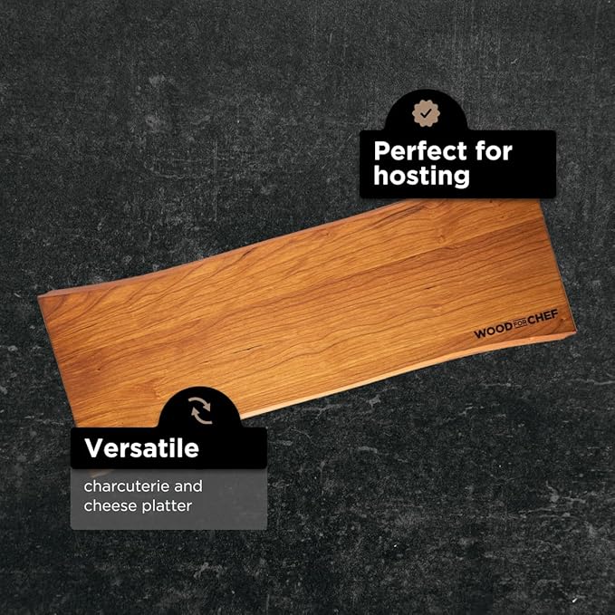 Large Charcuterie Board - Cherry Wood Serving Board with Handles - Perfect Live Edge Design for Displaying Cheese, Bread, Fruit - Modern Wood Charcuterie Board for Parties - 24x9x0.75 inches