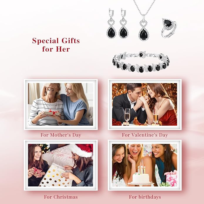 BriLove Wedding Jewelry Set for Women Bride Bridesmaid, Gorgeous Cubic Zirconia Teardrop Necklace Earrings Bracelet Adjustable Ring Jewelry Gift for Birthday/Anniversary/Mother’s Day