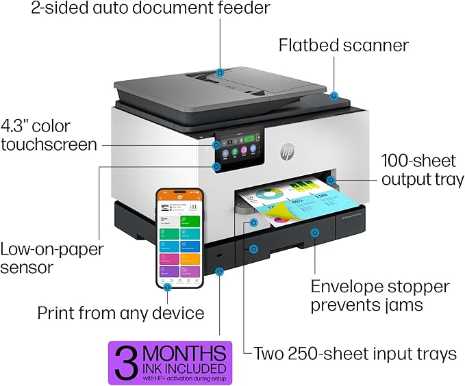HP OfficeJet Pro 9135e All-in-One Printer, Color, Printer-for-Small Medium Business, Print, Copy, scan, fax, wireless. 3 month Instant Ink trial included ; Two-Sided Printing; Two-Side