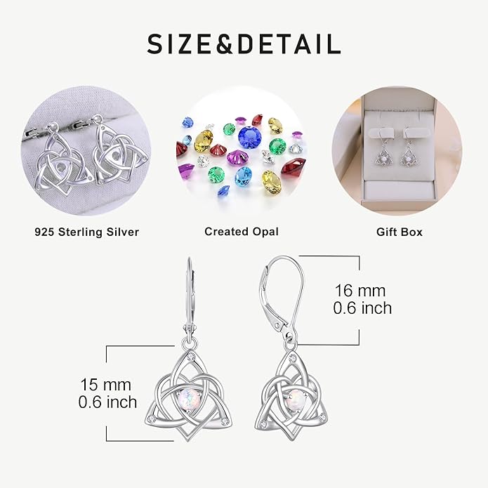 Starchenie Celtic Knot Dangle Earrings Sterling Silver Trinity Love Knot Leverback Earrings Gemstones Jewelry for Women