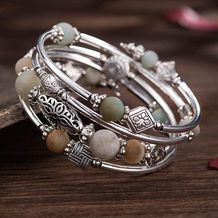 BULINLIN Layered Wrap Bangle Turquoise Bracelet - Bead Bracelet with Natural Agate Stone, Gifts For Women