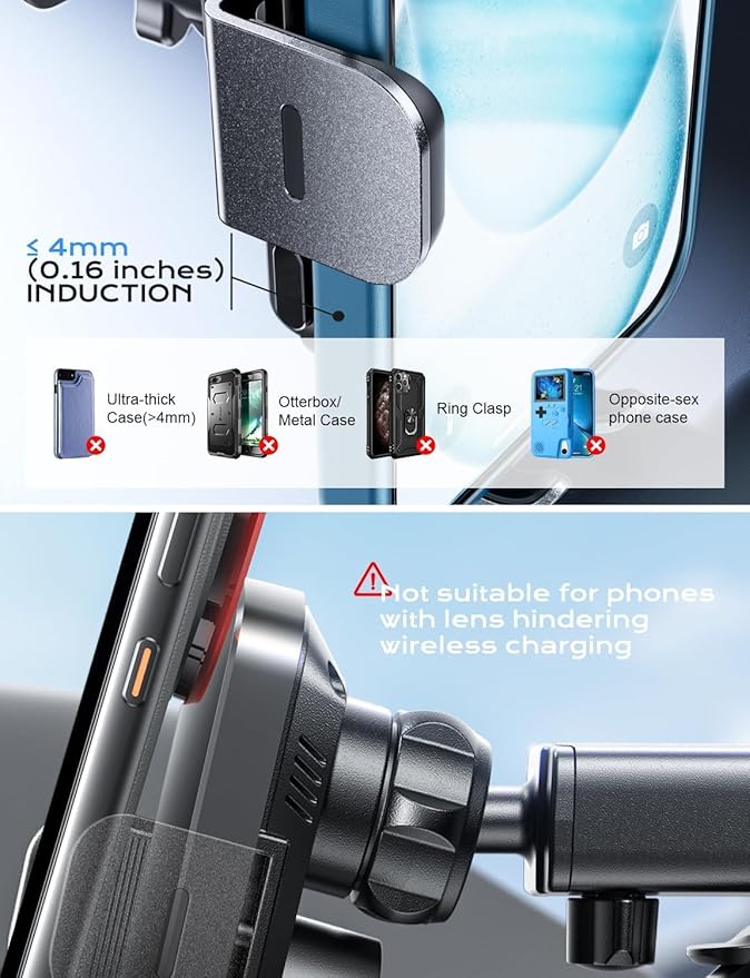 CHGeek 15W Fast Charging Auto Clamping Car Charger Phone Mount Phone Holder (Cranberry)