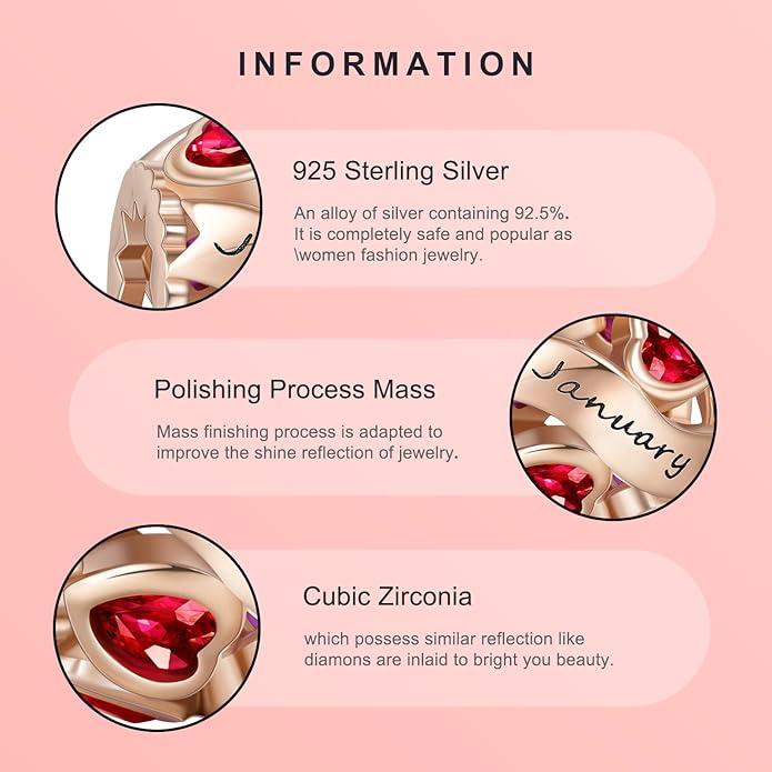NINGAN Birthstone Charms 925 Sterling Silver Love Heart Openwork Bead for Charm Bracelets and Necklaces with 5A Cubic Zirconia, Birthday Mothers Day Jewelry Gifts Women