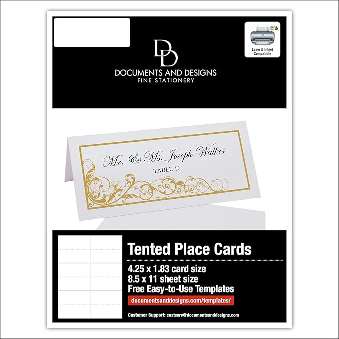 Scribble Vintage Swirl Printable Place Cards, Gold (Choose Color), Set of 150 (25 Sheets), Laser & Inkjet Printers - Wedding, Party, Dinner, and Special Events - Made in the USA