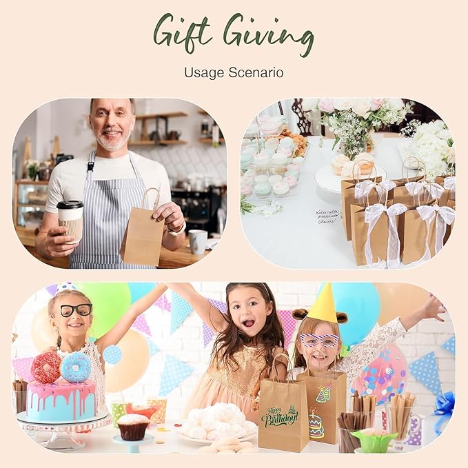 GSSUSA Paper Gift Bags 5.25x3.75x8 Inch 20000 Pack, Valentine's Day Gift Wrap Bags with Handles, Brown Kraft Paper Bag for Small Business, Heavy Duty Bulk, for Birthday Party Favors, Shopping, Retail