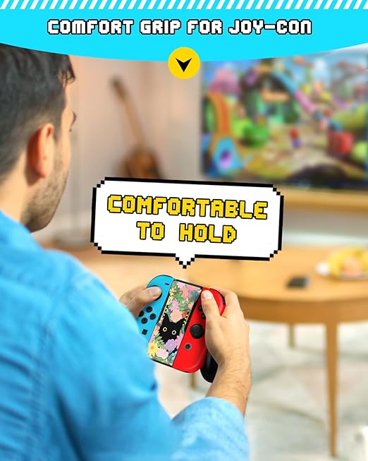 Lotadilo Joy-Con Grip for Nintendo Switch/Switch Oled - JoyCon Comfort Hand Grips Controller for Women Girls Teen Boys Cute Cartoon Design, Cat Flower