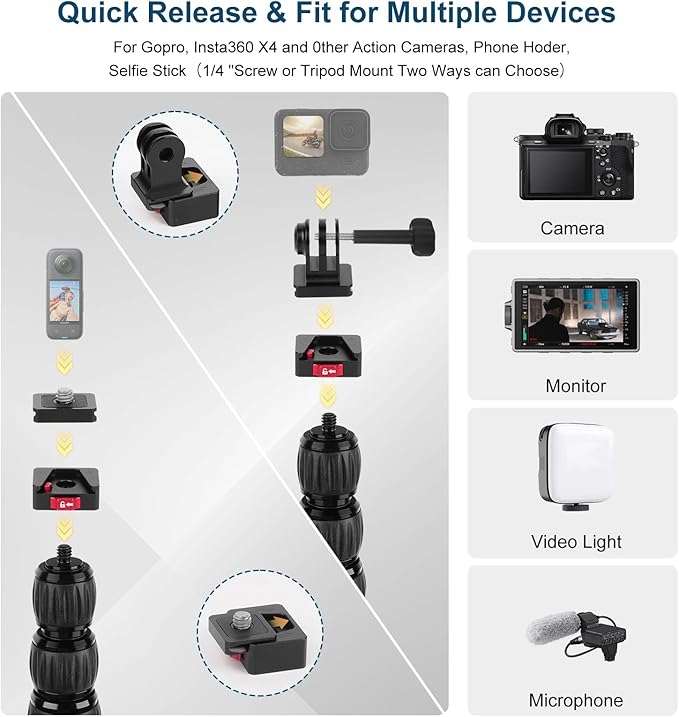 Motorcycle Mount kit for Insta36O X5 X4, Bike Handlebar Clamp Mount and 59" Invisible Selfie Stick Bundle Kit, Heavy-Duty Super Clamp Camera Ebike ATV Mount for G02/3 /3S/Ace, GoPr0 13,JC017