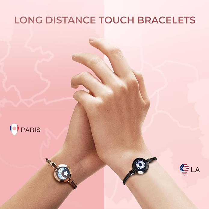 TOTWOO Long Distance Touch Bracelets for Couples, Smart Light & Vibration Love Jewelry, Long Distance Valentines Day Gifts for Him Her Women Men, One-to-One Bluetooth Pairing via App