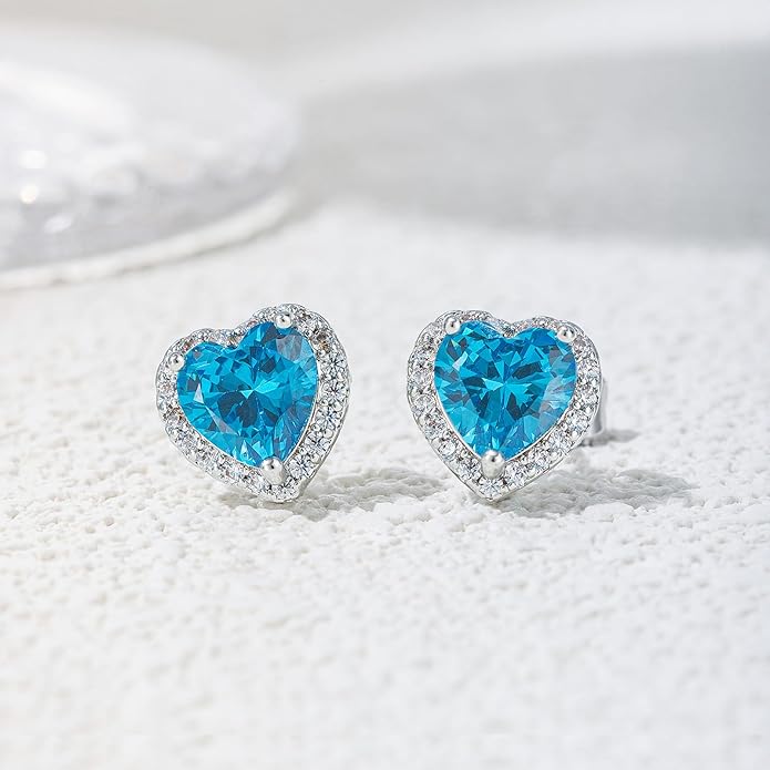 YOMELA Cubic Zirconia Earrings Studs, Halo CZ Birthstone Simulated Diamond Stud Earrings for Women