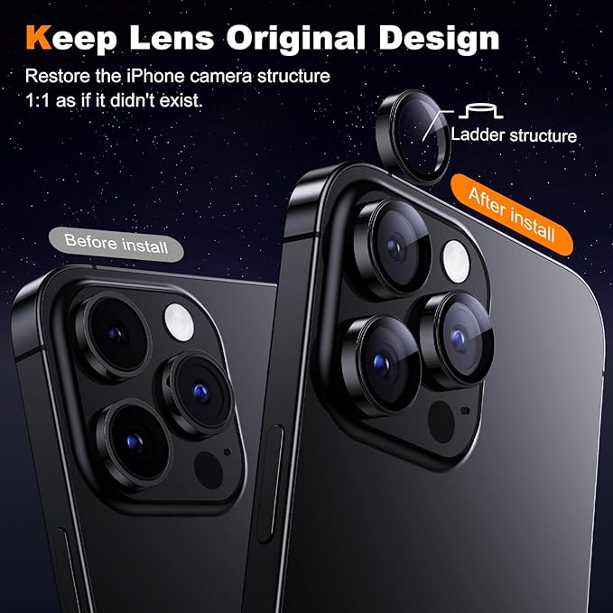 Hoerrye for iPhone 15 Pro Max/iPhone 15 Pro Camera Lens Protector [3+1] [Keep Lens Original Design] 9H Tempered Glass Camera Cover Screen Protector,Black Titanium