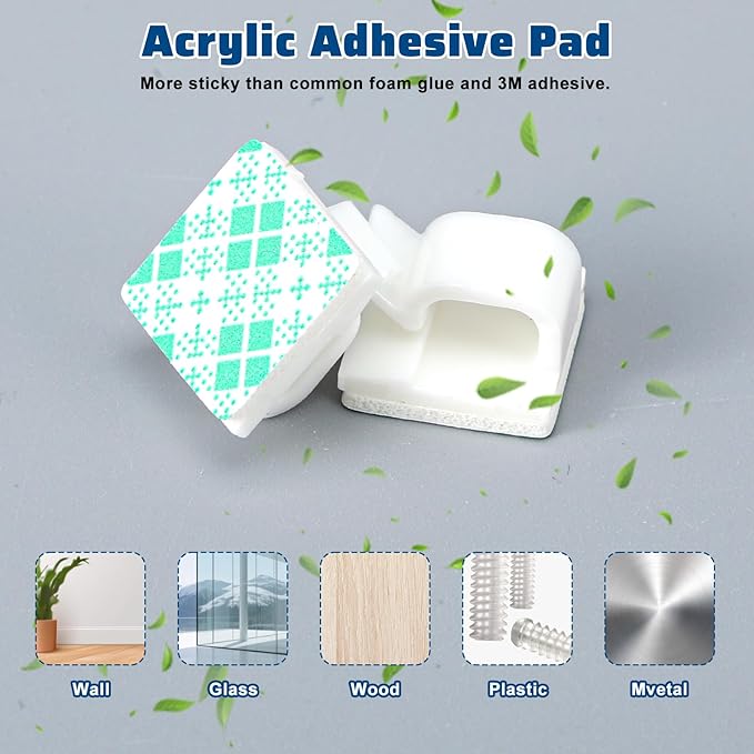 Ethernet Cable Clips Adhesive Cable Ties, 100PCS U Shape Wire Clips Organizer, Cord Management Staples for Ethernet, Wire Holders for Cords Christmas Lights, TV, PC, Desk, Wall, Car