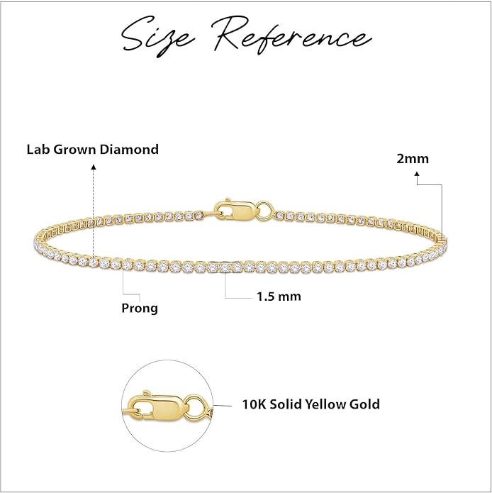 Tennis Bracelet for Women 1.10 to 1.30 Carat (ctw) Round Lab Grown Diamond Single Row Stacking Dainty Bracelets for Brides In 10K Solid Gold Or 925 Sterling Silver Jewelry Size-6.5 to 7.5 Inch