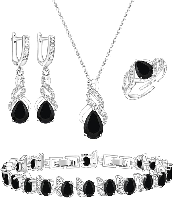 GZWHD Jewelry Set for Women CZ Earrings Necklace Ring Bracelet Set Prom Party Wedding Jewelry Gift for Mother Friend Wife