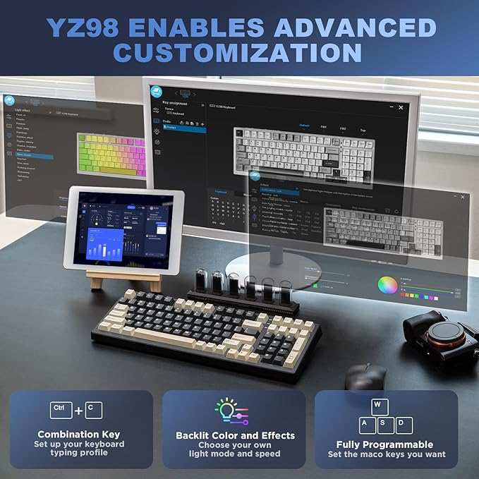 YUNZII YZ98 Gasket Mechanical Keyboard,99 Key Hot Swappable BT5.0/2.4G/USB-C Wireless NKRO 98% 1800 Layout with RGB LED Backlit for Linux/Win/Mac(Milk Switch, Black)