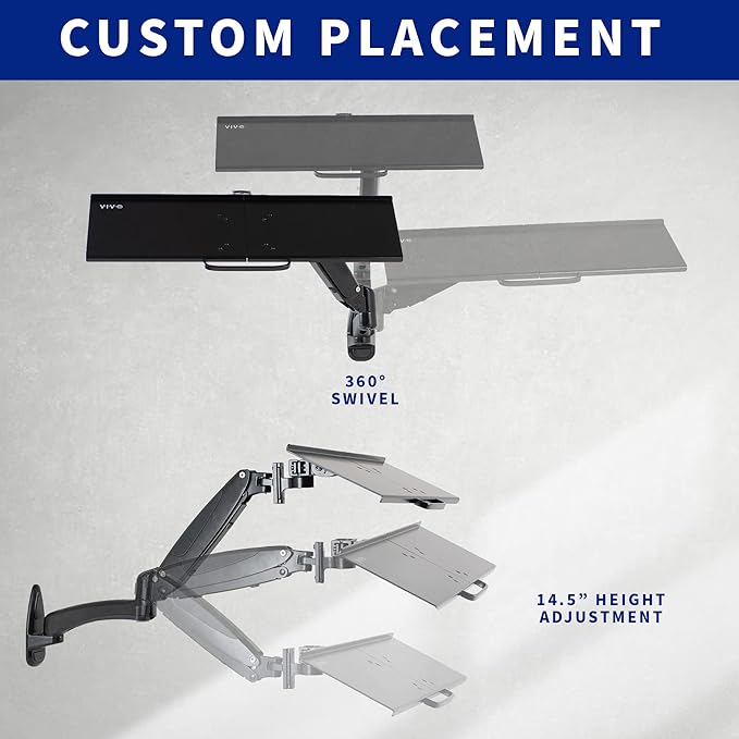 VIVO Sit-Stand 24 Inch Pneumatic Spring Keyboard and Mouse Tray Wall Mount, Counterbalance Height Adjustable Typing Platform, Ergonomic Tilt, Neutral Writing Position, Black, MOUNT-KB35A