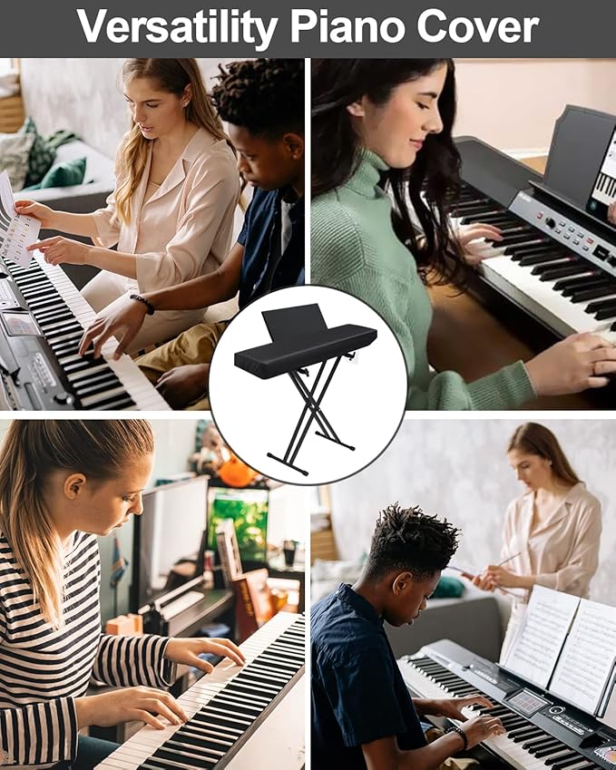 Elastic Lock Music Keyboard Dust Protector Cover - Water Proof, Stretchy, Full for Digital Pianos, Full Cover Elastic Lock Music Protector Case (88 Keys, Black)