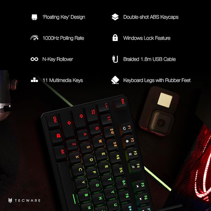 TECWARE Phantom 87 Key Mechanical Keyboard, RGB led, Outemu Brown Switch